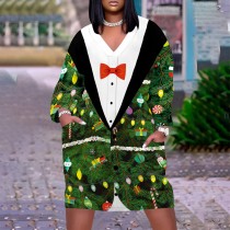 1 Piece Custom Casual Digital Printing Christmas V Neck Plus Size Midi Dresses