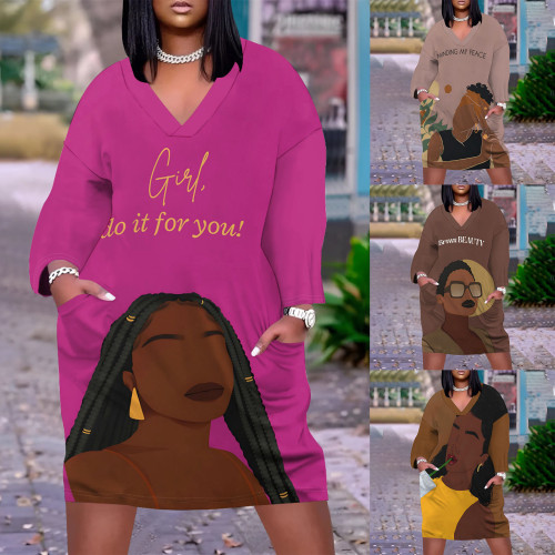 1 Piece Custom Casual Digital Printing V Neck Plus Size Midi Dresses