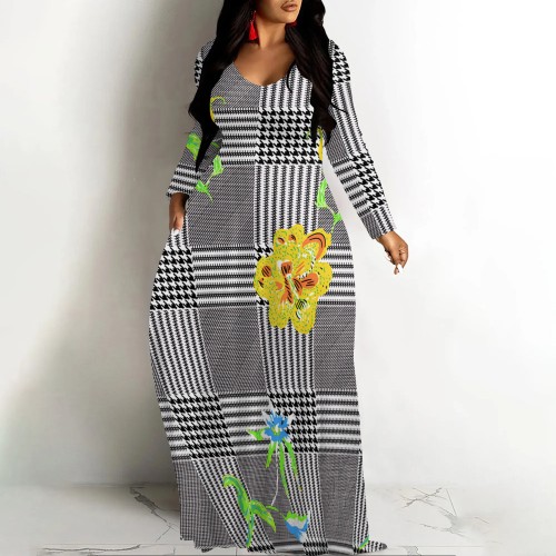 1 Piece Custom Casual Digital Printing Long Sleeve Maxi Dresses