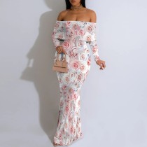 1 Piece Custom Casual Digital Printing Off Shoulder Evening Dresses