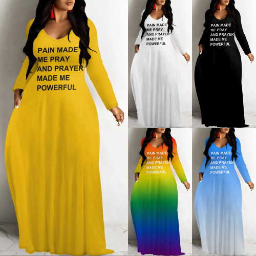 1 Piece Custom Casual Digital Printing V Neck Long Sleeve Maxi Dresses