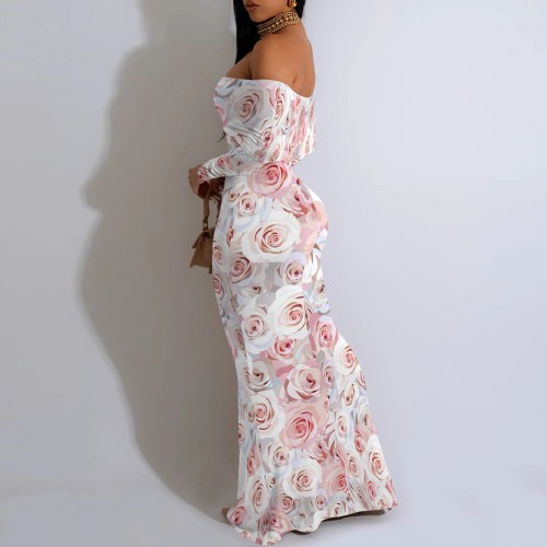 1 Piece Custom Casual Digital Printing Off Shoulder Evening Dresses