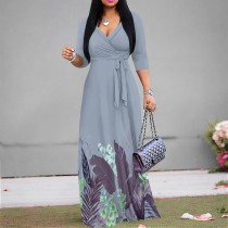 1 Piece Custom Casual Digital Printing V Neck Long Sleeve Maxi Dresses