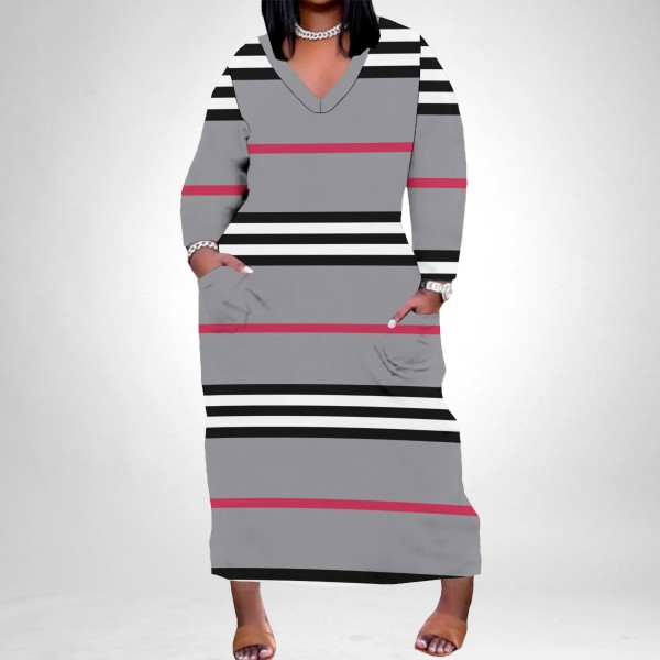 1 Piece Custom Casual Digital Printing V Neck Plus Size Midi Dresses