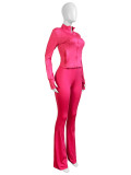 Casual Tight Long Sleeve Zipper High Neck Flared Two Piece