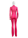 Casual Tight Long Sleeve Zipper High Neck Flared Two Piece