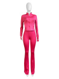 Casual Tight Long Sleeve Zipper High Neck Flared Two Piece