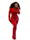 Casual Tight Long Sleeve Zipper High Neck Flared Two Piece