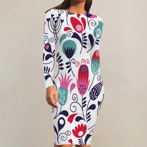 1 Piece Custom Casual Digital Printing Long Sleeve O Neck Midi Dresses