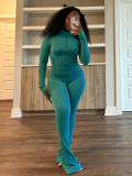 Casual Tight Long Sleeve Zipper High Neck Flared Two Piece