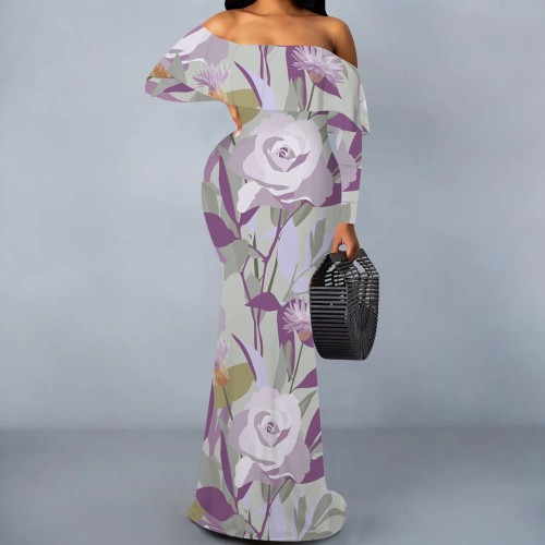1 Piece Custom Casual Digital Printing Off Shoulder Maxi Dresses
