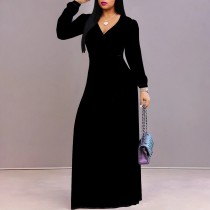 1 Piece Custom Casual Digital Printing V Neck Long Sleeve Maxi Dresses