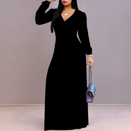 1 Piece Custom Casual Digital Printing V Neck Long Sleeve Maxi Dresses