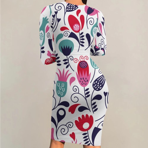 1 Piece Custom Casual Digital Printing Long Sleeve O Neck Midi Dresses