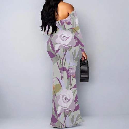 1 Piece Custom Casual Digital Printing Off Shoulder Maxi Dresses