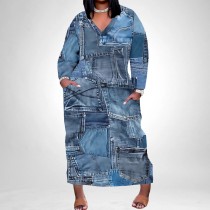 1 Piece Custom Casual Digital Printing V Neck Plus Size Long Dresses
