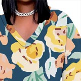 1 Piece Custom Casual Digital Printing V Neck Plus Size Long Dresses