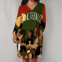 1 Piece Custom Casual Digital Printing V Neck Plus Size Midi Dresses