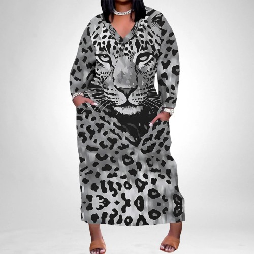 1 Piece Custom Casual Digital Printing V Neck Plus Size Long Dresses