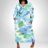 1 Piece Custom Casual Digital Printing V Neck Plus Size Long Dresses