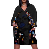 1 Piece Custom Casual Digital Printing V Neck Plus Size Midi Dresses