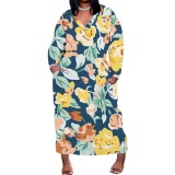 1 Piece Custom Casual Digital Printing V Neck Plus Size Long Dresses