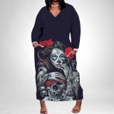 1 Piece Custom Casual Digital Printing V Neck Plus Size Long Dresses