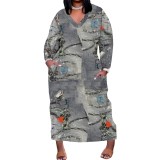 1 Piece Custom Casual Digital Printing V Neck Plus Size Long Dresses