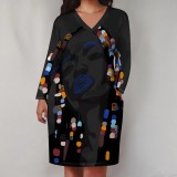 1 Piece Custom Casual Digital Printing V Neck Plus Size Midi Dresses