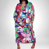 1 Piece Custom Casual Digital Printing V Neck Plus Size Long Dresses