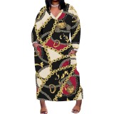 1 Piece Custom Casual Digital Printing V Neck Plus Size Long Dresses