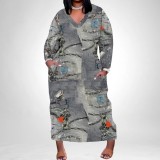 1 Piece Custom Casual Digital Printing V Neck Plus Size Long Dresses