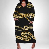 1 Piece Custom Casual Digital Printing V Neck Plus Size Long Dresses