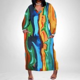 1 Piece Custom Casual Digital Printing V Neck Plus Size Long Dresses