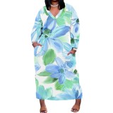 1 Piece Custom Casual Digital Printing V Neck Plus Size Long Dresses