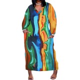 1 Piece Custom Casual Digital Printing V Neck Plus Size Long Dresses