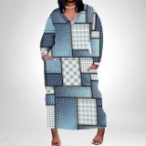 1 Piece Custom Casual Digital Printing V Neck Plus Size Long Dresses