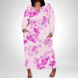 1 Piece Custom Casual Digital Printing V Neck Plus Size Long Dresses