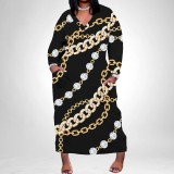 1 Piece Custom Casual Digital Printing V Neck Plus Size Long Dresses