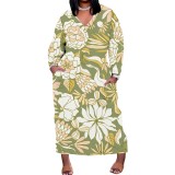 1 Piece Custom Casual Digital Printing V Neck Plus Size Long Dresses