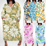 1 Piece Custom Casual Digital Printing V Neck Plus Size Long Dresses