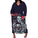 1 Piece Custom Casual Digital Printing V Neck Plus Size Long Dresses