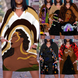 1 Piece Custom Casual Digital Printing V Neck Plus Size Midi Dresses
