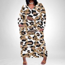 1 Piece Custom Casual Digital Printing V Neck Plus Size Long Dresses