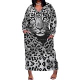 1 Piece Custom Casual Digital Printing V Neck Plus Size Long Dresses