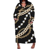 1 Piece Custom Casual Digital Printing V Neck Plus Size Long Dresses