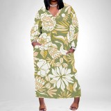1 Piece Custom Casual Digital Printing V Neck Plus Size Long Dresses