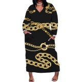 1 Piece Custom Casual Digital Printing V Neck Plus Size Long Dresses