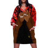 1 Piece Custom Casual Digital Printing V Neck Plus Size Midi Dresses