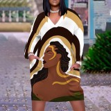 1 Piece Custom Casual Digital Printing V Neck Plus Size Midi Dresses
